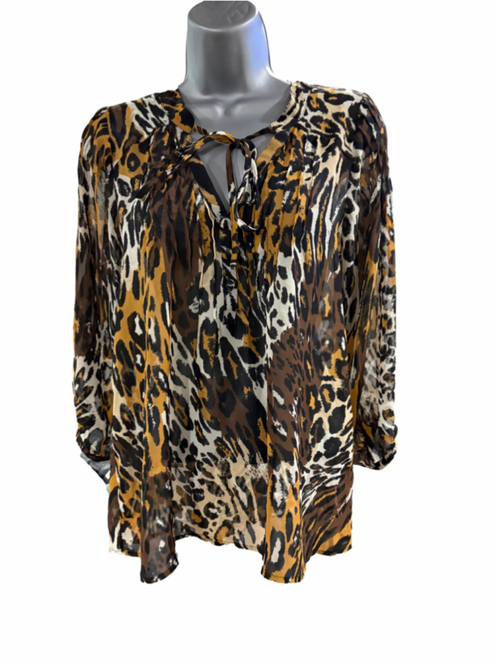 24. Women's Oxford & Regent Leopard Print Blouse Size S Brown Black